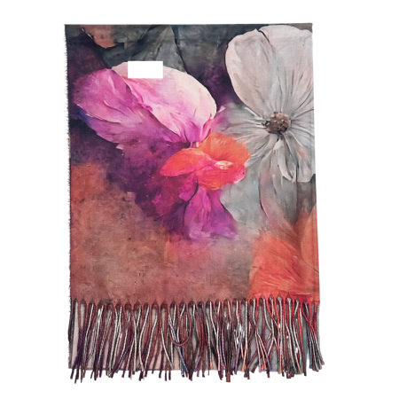 Esarfa Dama 70x180 cm cu Imprimeu Artistic Flori Coral Roz [2]
