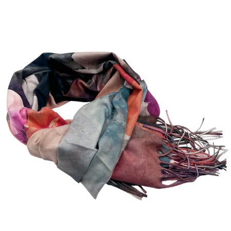 Esarfa Dama 70x180 cm cu Imprimeu Artistic Flori Coral Roz [4]