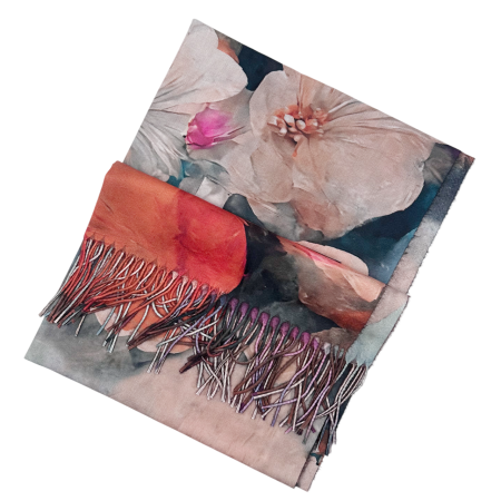 ACCESORII FEMEI - Esarfa Dama 70x180 cm cu Imprimeu Artistic Flori Coral Roz
