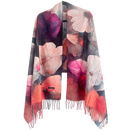 Saluri & Fulare - Esarfa Dama 70x180 - Sal cu Imprimeu Flori Coral Roz