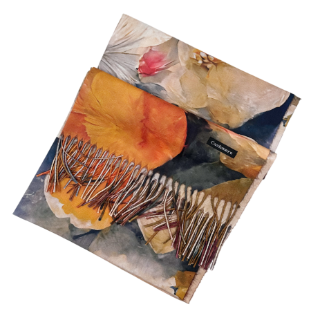 Esarfa Dama 70x180 cm cu Imprimeu Artistic Flori Portocaliu [4]