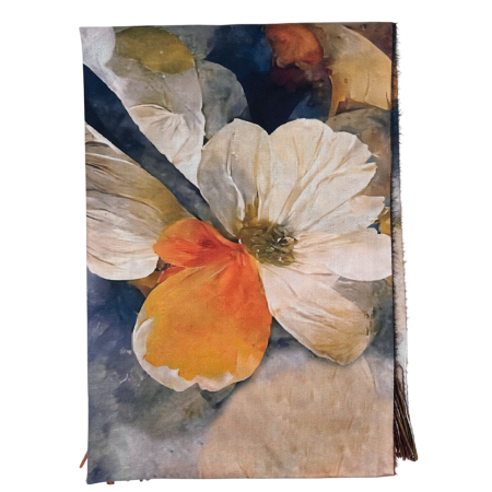 Esarfa Dama 70x180 cm cu Imprimeu Artistic Flori Portocaliu [1]