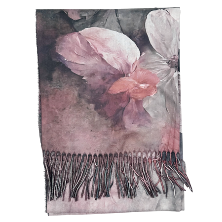 Esarfa Dama 70x180 cm cu Imprimeu Artistic Flori Roz [4]