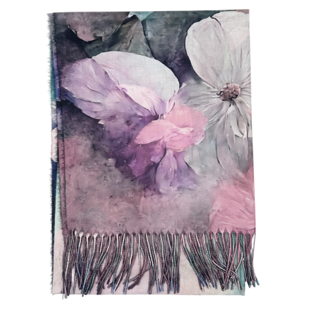 ACCESORII FEMEI - Esarfa Dama 70x180 cm cu Imprimeu Artistic Flori Roz Pastel