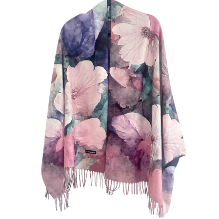 Saluri & Fulare - Esarfa Dama 70x180 - Sal roz cu Flori pastelate