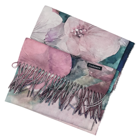 Esarfa Dama 70x180 cm cu Imprimeu Artistic Flori Roz Pastel [5]