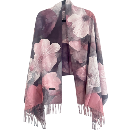 Saluri & Fulare - Esarfa Dama 70x180 cm cu Imprimeu Artistic Flori Roz
