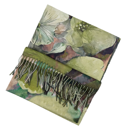 ACCESORII FEMEI - Esarfa Dama 70x180 cm cu Imprimeu Artistic Flori Verde