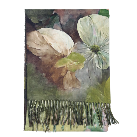Esarfa Dama 70x180 cm cu Imprimeu Artistic Flori Verde [4]