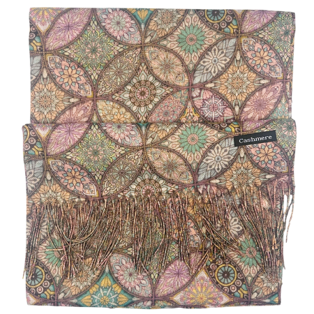 ACCESORII FEMEI - Esarfa Cashmere MOSAIC - cu fir stralucitor - Maro Multicolor