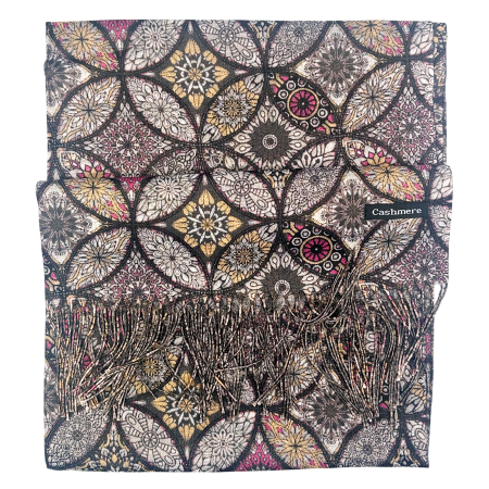 ACCESORII FEMEI - Esarfa Cashmere MOSAIC - cu fir stralucitor - Negru Multicolor
