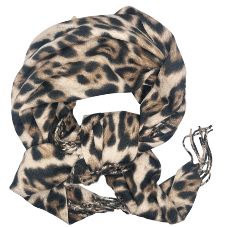 MODA & ACCESORII - Esarfa Cashmere - Sal leopard Bej cu Negru, 100x100 cm