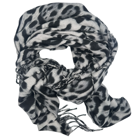 MODA & ACCESORII - Esarfa Cashmere - Sal leopard gri cu Negru, 100x100 cm