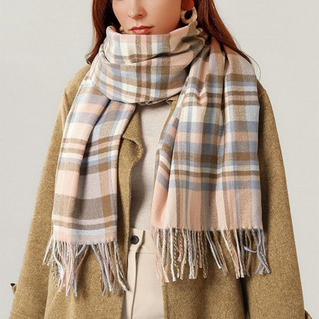 Esarfa cu 2 fete Cashmere CHECK, Roz/ Gri [3]