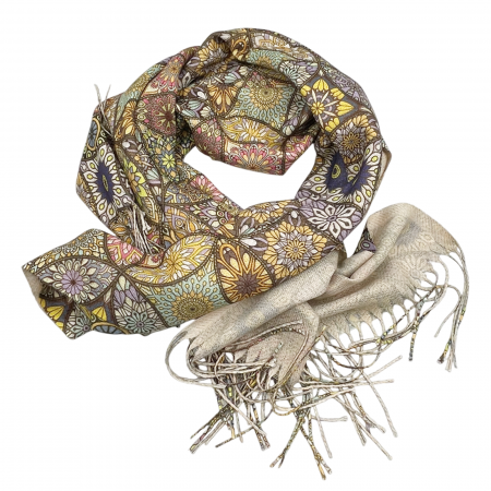 Esarfe Casmir & Vascoza & Manusi - Esarfa cu 2 fete Cashmere MICHELLE, Bej/ Multicolor