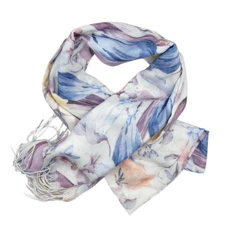 Esarfe Casmir & Vascoza & Manusi - Esarfa cu flori CALISTA, Albastru, 70x170cm