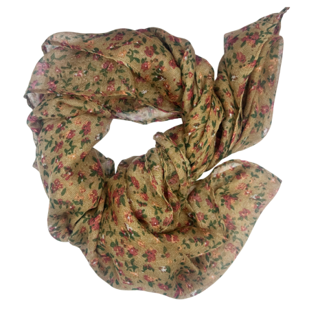 Manusi Si Esarfe Casmir & Vascoza - Esarfa maro-deschis cu flori caramizii LUCILLE