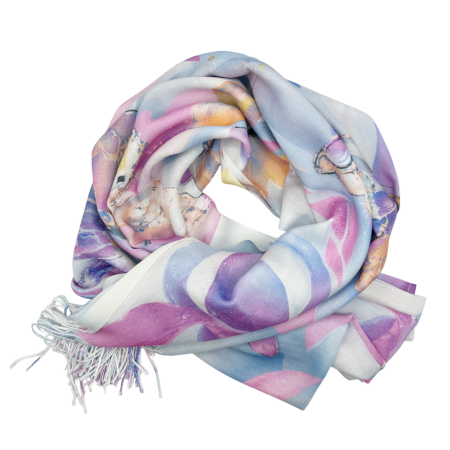 Esarfe Matase & Voal & Satin - Esarfa cu fluturi CALISTA, Roz, 70x170cm