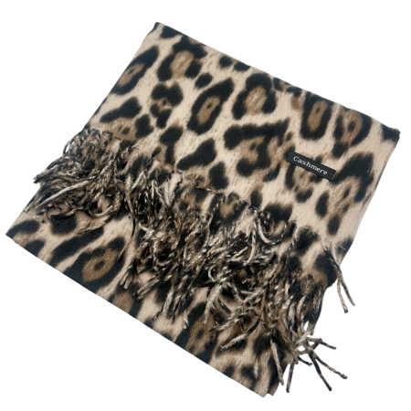 Esarfa cu franjuri Cashmere LEOPARD, Bej, 100x100cm [1]