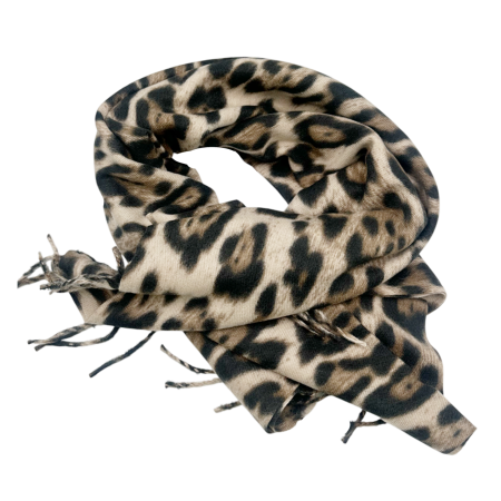 Esarfe Casmir & Vascoza & Manusi - Esarfa cu franjuri Cashmere LEOPARD, Bej, 100x100cm