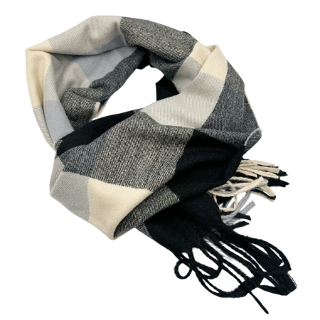 Esarfa cu franjuri Cashmere HARRY - Model Carouri Crem-Negru [1]