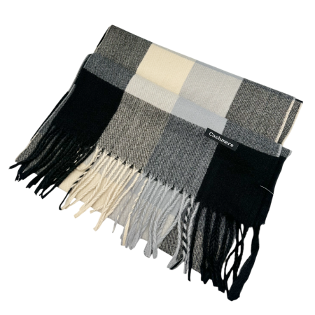 Fulare & Esarfe Casmir & Manusi Barbati - Esarfa cu franjuri Cashmere HARRY - Model Carouri Crem-Negru