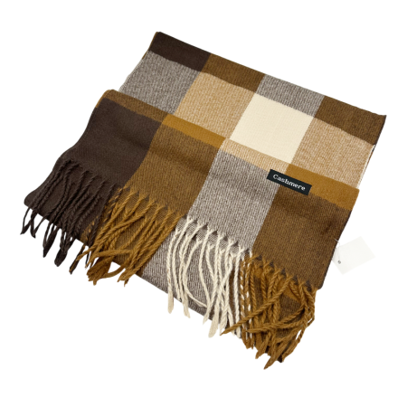 Fulare & Esarfe Casmir & Manusi Barbati - Esarfa cu franjuri Cashmere HARRY - Model Carouri Maro