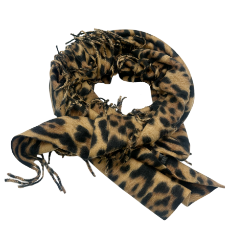 Esarfe Casmir & Vascoza & Manusi - Esarfa cu franjuri Cashmere LEOPARD, Maro, 100x100cm