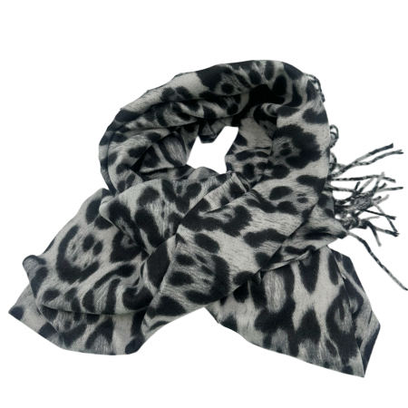 Esarfe Casmir & Vascoza & Manusi - Esarfa cu franjuri Cashmere LEOPARD, Gri, 100x100cm