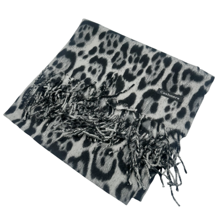 Esarfa cu franjuri Cashmere LEOPARD, Gri, 100x100cm [1]