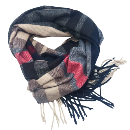 Esarfa cu franjuri Cashmere ROY - Model Carouri Bej Bleumarin [1]