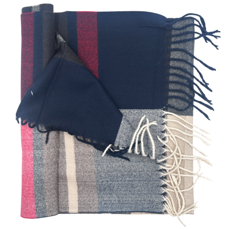 Fulare & Esarfe Casmir & Manusi Barbati - Esarfa cu franjuri Cashmere ROY - Model Carouri Bej Bleumarin