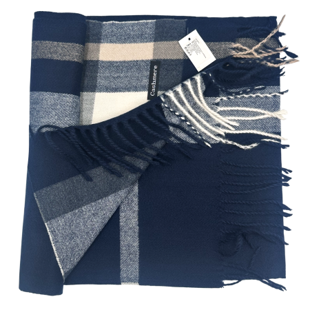 Fulare & Esarfe Casmir & Manusi Barbati - Esarfa cu franjuri Cashmere ROY - Model Carouri Bleumarin Bej