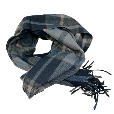 Esarfa cu franjuri Cashmere TERRY - Model Carouri Albastru-Gri [1]