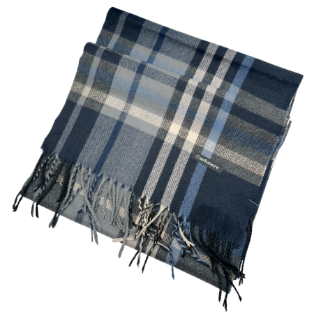 Fulare & Esarfe Casmir & Manusi Barbati - Esarfa cu franjuri Cashmere TERRY - Model Carouri Albastru-Gri