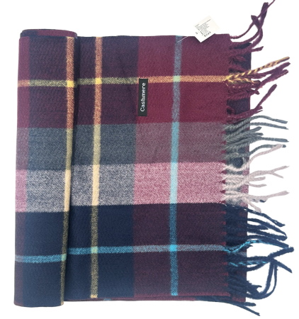 Fulare & Esarfe Casmir & Manusi Barbati - Esarfa cu franjuri Cashmere ROY - Model Carouri Bordo