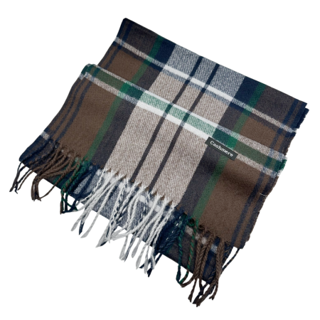 Fulare & Esarfe Casmir & Manusi Barbati - Esarfa cu franjuri Cashmere ROY - Model Carouri Maro-Verde