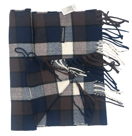 Fulare & Esarfe Casmir & Manusi Barbati - Esarfa barbateasca cu franjuri Cashmere WILLIAM - Model Carouri Bleumarin