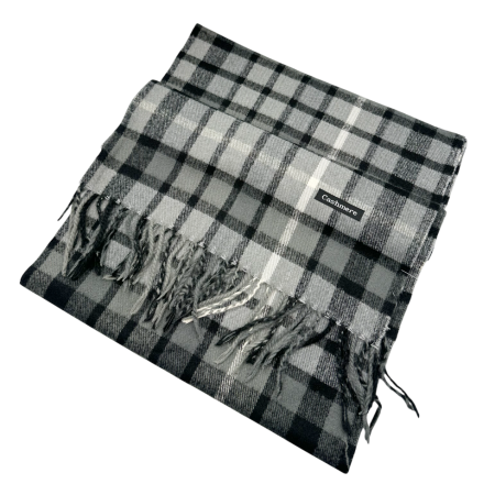 Fulare & Esarfe Casmir & Manusi Barbati - Esarfa cu franjuri Cashmere WILLIAM - Model Carouri Gri-Negru