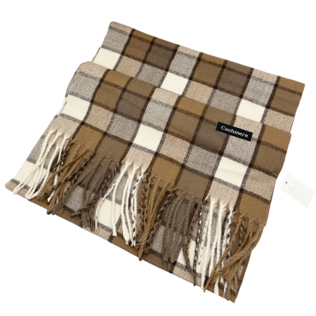 Fulare & Esarfe Casmir & Manusi Barbati - Esarfa cu franjuri Cashmere WILLIAM - Model Carouri Maro