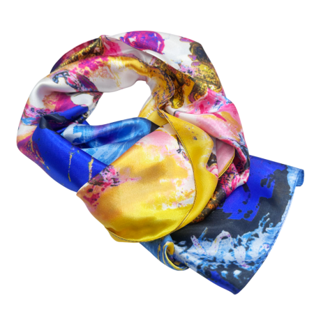 Esarfa dama ALEJANDRA albastra cu flori pictate [2]