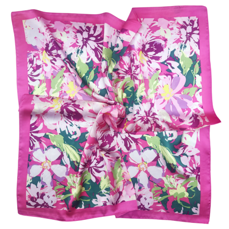 Esarfe Matase & Voal & Satin - Esarfa dama ALEXIS fucsia cu flori