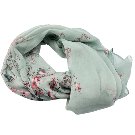 Esarfe Imprimate - Esarfa Dama Verde cu Aspect Matasos - Model Floral roz
