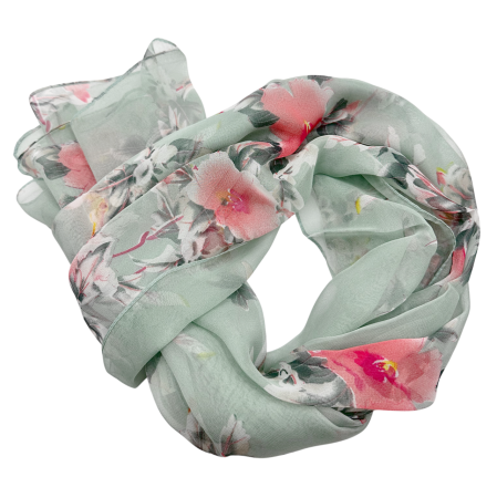 MODA & ACCESORII - Esarfa Dama Verde cu Aspect Matasos - Model Floral roz