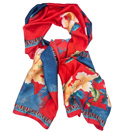 Esarfe Matase & Voal & Satin - Esarfa dama CARMEN cu flori, Verde, 85x180cm