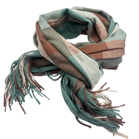 MODA & ACCESORII - Esarfa dama Cashmere CAMDEN - Sal in carouri maro cu verde