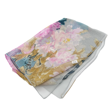 Esarfa din voal cu imprimeu floral bleu [3]
