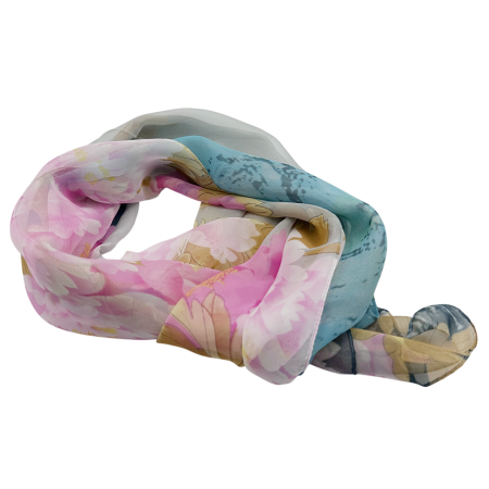 Esarfe Imprimate - Esarfa din voal cu imprimeu floral bleu