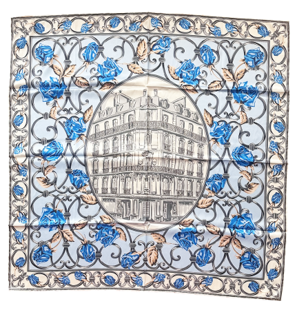 Esarfe Patrate - Eșarfă din Mătase 85x85 cm cu Trandafiri Albaștri – Paris Blue Rose