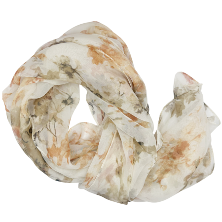 Esarfe Matase & Voal & Satin - Esarfa Dama, Crem cu flori maro
